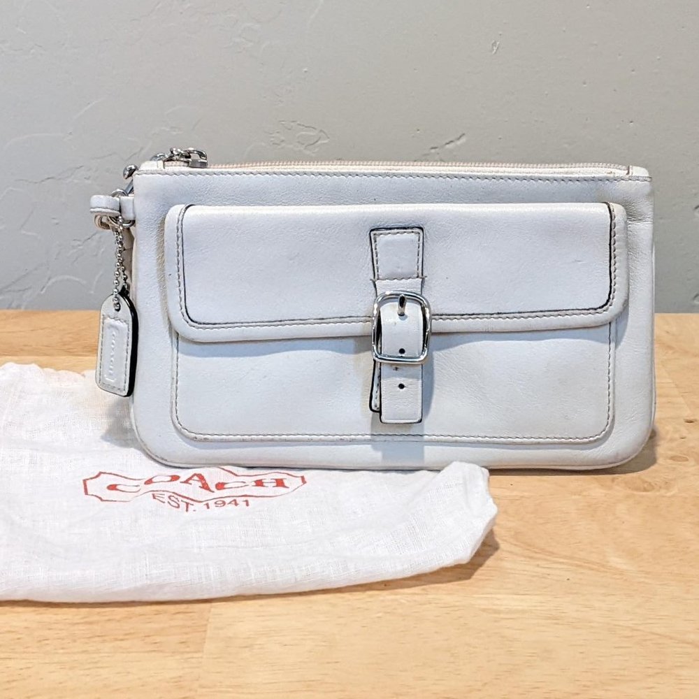 Coach white leather wristlet w/ dust bag